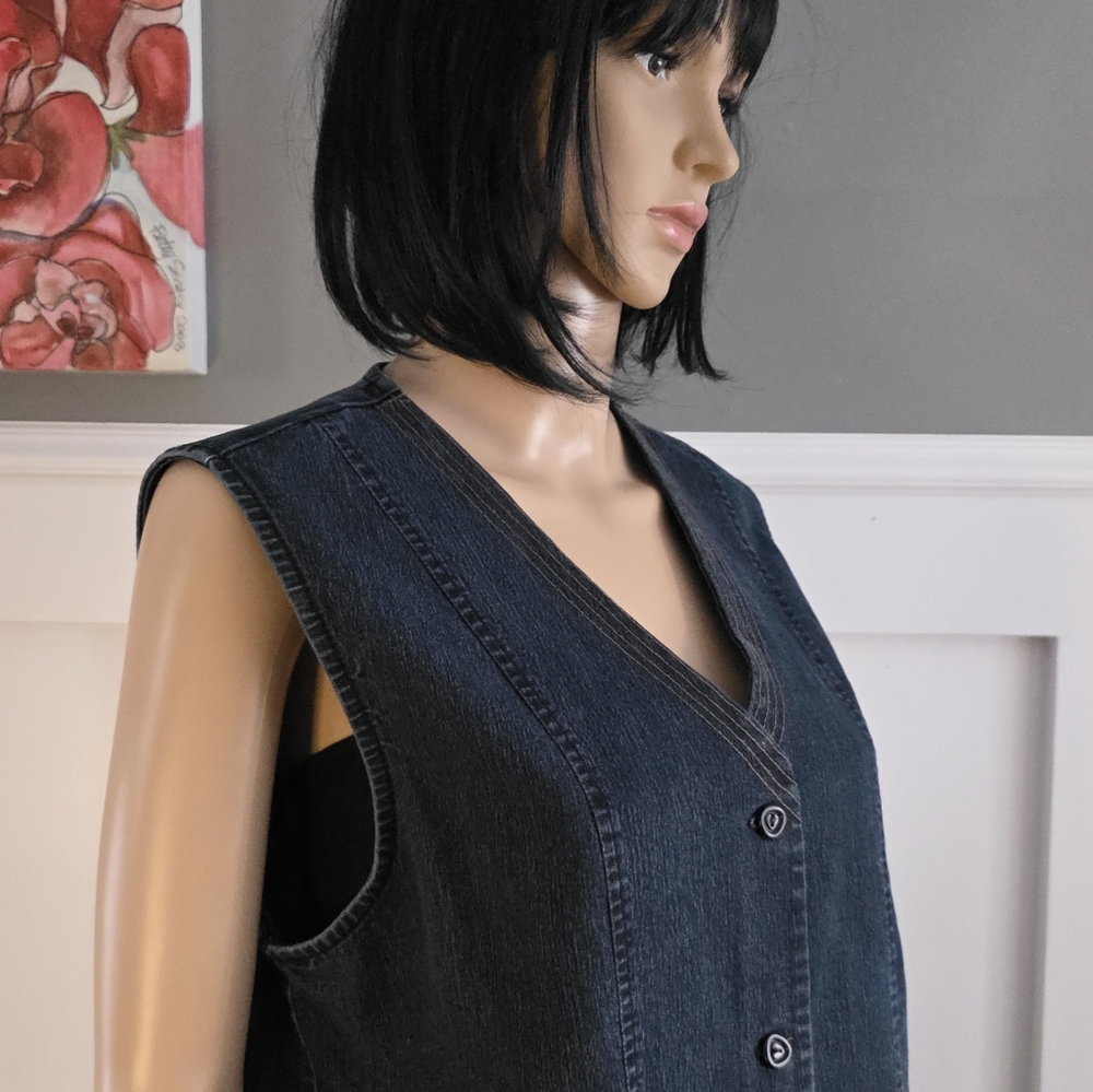 Tellement Vous Dark Wash Denim Vest – Chic Vintage Aesthetic,size L - Picture 6 of 16
